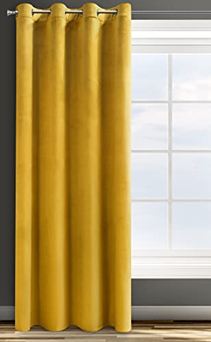 Eurofirany ROSA Vorhang Samt Velvet Ösen -1 STK. Weich Edel Gardine 200g/m² Elegant Glatt Einfarbig Flauschig Modern Klassisch Wohnzimmer Schlafzimmer, 140x250 cm, Senf von Eurofirany