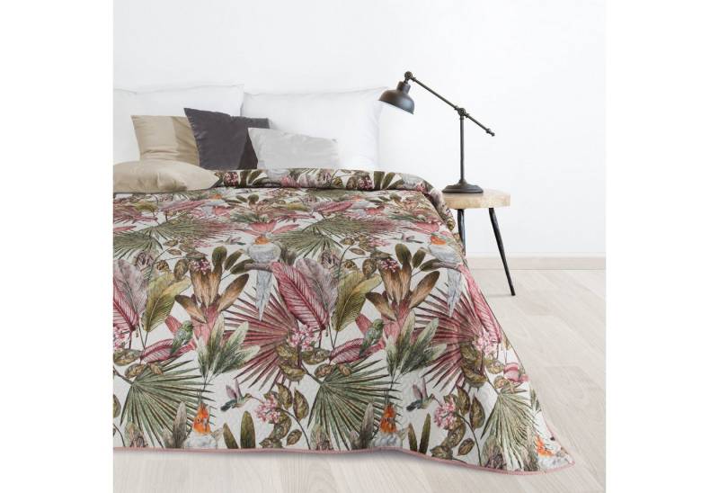 Design91 Tagesdecke Tropical, Palmen Muster Grüne Blätter Papagei Dschungel Motiv von Design91