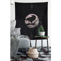 Krähe Wandteppich - Rabengeist Kunst Dunkellila Und Schwarz Wandbehang Für Meditation von DesignBohemian