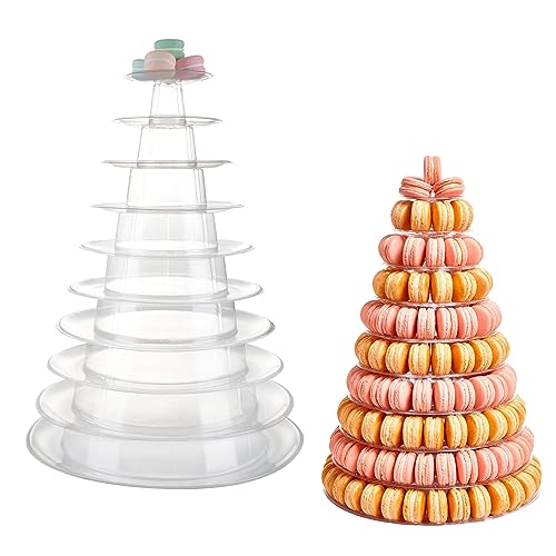 Macaron-Turm-Präsentationsständer, transparent, rund, Macaron-Turm, Tablett, Macaron-Display, Regal und Kunststoff-Kuchen-Dessert-Ständer für Weihnachten, Hochzeit, Geburtstag, Party-Dekoration (10 von DesignBox