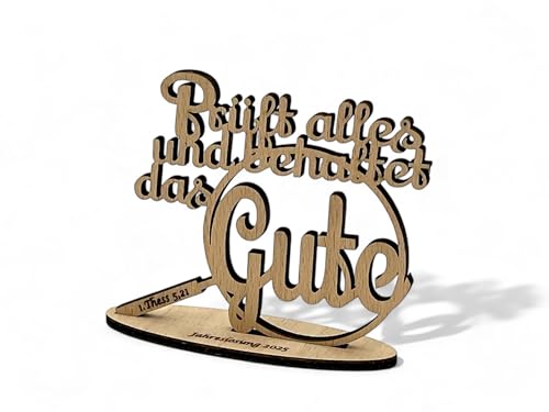 DesignByLayer Jahreslosung 2025 mit Lupe - Prüft Alles und behaltet das Gute (18x15cm Buche (dunkel)) von DesignByLayer