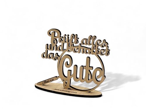 DesignByLayer Jahreslosung 2025 mit Lupe - Prüft Alles und behaltet das Gute (9,5x7,5cm Buche (dunkel)) von DesignByLayer