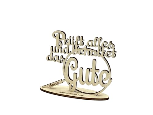 DesignByLayer Jahreslosung 2025 mit Lupe - Prüft Alles und behaltet das Gute (9,5x7,5cm Pappel (hell)) von DesignByLayer