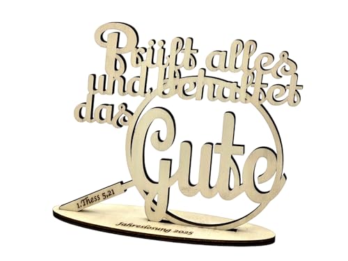 Jahreslosung 2025 mit Lupe - Prüft alles und behaltet das Gute (18x15cm Pappel (hell)) von DesignByLayer