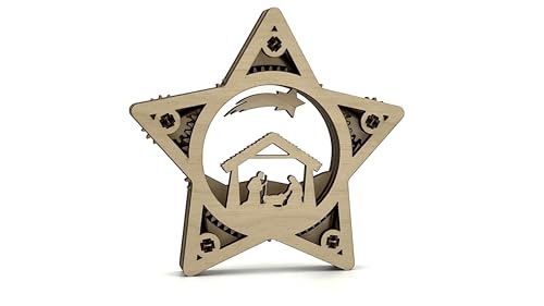 Stern von Bethlehem drehbar mit Motiv Krippenszene als Baumschmuck, Christbaumanhänger oder weihnachtliche Tischdeko von DesignByLayer