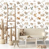 Aquarell Blumen Tapete, Kinderzimmer Wanddekor, Babyzimmer Handgemaltes Wandbild, Dekor, Boho Kinderzimmer, Greenery Botanical von DesignByMaya