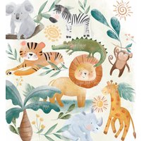 Aquarell Safari Wandsticker, Baby Jungen Deko Kinderzimmer Stoffaufkleber Wandsticker Zimmer von DesignByMaya