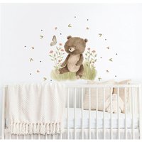 Baby Bär Aufkleber, Wandsticker Stoffaufkleber Kinderzimmer Wandbild Wald Motiv, Tieraufkleber Kiefernbäume Aufkleber Deko von DesignByMaya