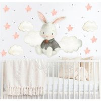 Baby Hase Wandaufkleber, Wanddeko Aufkleber Wandbild Aquarell Kinderzimmer Reh Rehe Wandkunst Sterne Clings Dekor von DesignByMaya