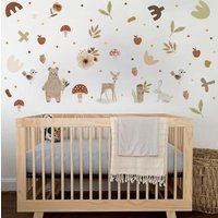 Baby Junge Wandtatto, Wald Motiv, Stoff Aquarell Zimmer Wandbild, Kinderzimmer Aufkleber, Waldtiere Erde Töne Aufkleber Dekor von DesignByMaya