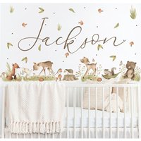 Baby Name Wandaufkleber, Über Krippe, Wald Wandbild, Kinderzimmer Dekor, Kunst, Namen Aufkleber Dschungel von DesignByMaya