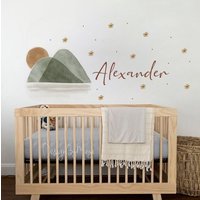 Boho Kinderzimmer Wandtattoo, Erdtöne Sonne Und Hügel Wandtattoo Kinderzimmer von DesignByMaya