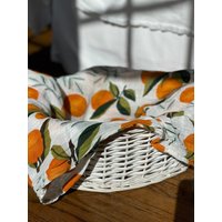 Clementine Musselin Decke, Boho Stil, Retro Baby Orange Mit Blättern Grün Blätter Südwest Dekor von DesignByMaya