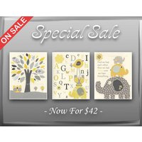 Elefant - Kinderzimmer Dekor Gelb Grau Baby Junge, 3Er-Set | 8x10 Elefant - Kinderzimmer Dekor Gelb Grau Baby Junge, 3Er-Set | 8x10 von DesignByMaya
