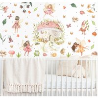 Fee Aufkleber Mit Haus, Dekor Aquarell Blumen Kinderzimmer Baby Mädchen Hirsch Reh Kitz Gnom Bambi Kunst Decals Kinder Fesseln Wandbilder von DesignByMaya