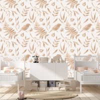 Rose Gold Blätter Und Vögel Tapete, Mädchenzimmer Wand Papier, Blumen Pfingstrose Tapete Kinderzimmer Kolibri Kunst Florale Wandkunst von DesignByMaya