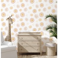 Safari Sonne Tapete, Hier Kommt Die Dekor, Boho Babyzimmer, Blumen Rose Pfingstrose Blumenmädchenzimmer Vintage Kinderzimmer Wallpaper von DesignByMaya