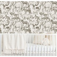 Tiere Illustration Tapete, Safari Kinderzimmer Boho-stil Bauernhaus Baby Aquarell Dekor Wandbild Cling Krokodil Elefant Zebra von DesignByMaya