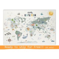 Weltkarte Teppich, Spielteppich, Bedruckter Kinderteppich, Weltkarte, Tiere von DesignByMaya