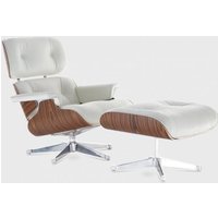Eames Style Lounge Chair + Ottoman White Leather & Walnut | Mid-Century Inspired Armchair With Silver Aluminum Design Classic von DesignClassicsSwiss
