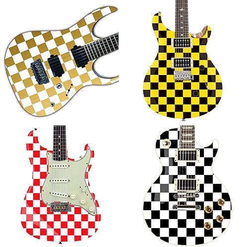 Aufkleber für Gitarren und Bässe mit Schachbrettmuster, 10 Farboptionen, 4 x A4-Blätter, Schwarz von DesignDivil