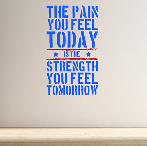 DesignDivil Wandtattoo mit Zitat "Pain Today Strength Tomorrow", 5 Farben erhältlich, Blau / Rot von DesignDivil