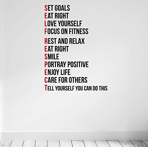 Selbstrespekt Gym Motivational Wand Aufkleber Zitat Fitness Gesundheit Wohlbefinden 4 Farbe Optionen, schwarz / rot von DesignDivil