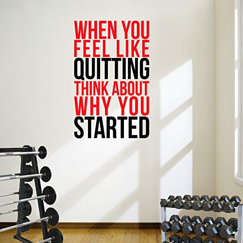 Wandaufkleber "When you feel like quitting" zur Motivation für Sport, Yoga, Fitness etc., 4 Farboptionen, rot / schwarz, 57cm x 90cm von DesignDivil