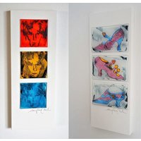 Drei Bilderkomposition Andy Warhol, Schuhe, Dekorative Glas-Malerei, Auf Glasplatte 7 X cm, Handarbeit, Signiert von DesignElena