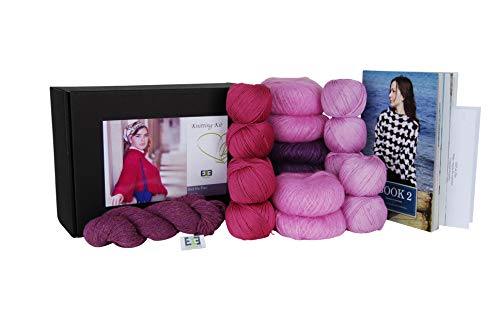 DesignEtte 2XL/3XL R/L Strickset Girl on Fire 100% merzerisierte ägyptische Baumwolle Superkid-Mohair-Seide und Shetland-Woll-Mischung 2X 3X-Large Lavender No-s-2719, Wollgemisch, Rose/Lavendel von DesignEtte