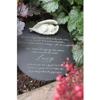 Grabplatte Schiefer Katze - Personalisiert/Grabdeko Mit Katzenfigur Grabstein Haustier Grabschmuck Gravur Trauergeschenk von DesignForMemories