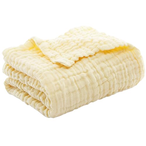 Musselin Decke natürliche Musselin Summer Muslin Blanket Decke Klimadecke leicht sanft für Erwachsene als Kuscheldecke Bett Couchwurf (Gelb, 150 * 200) von DesignHeim
