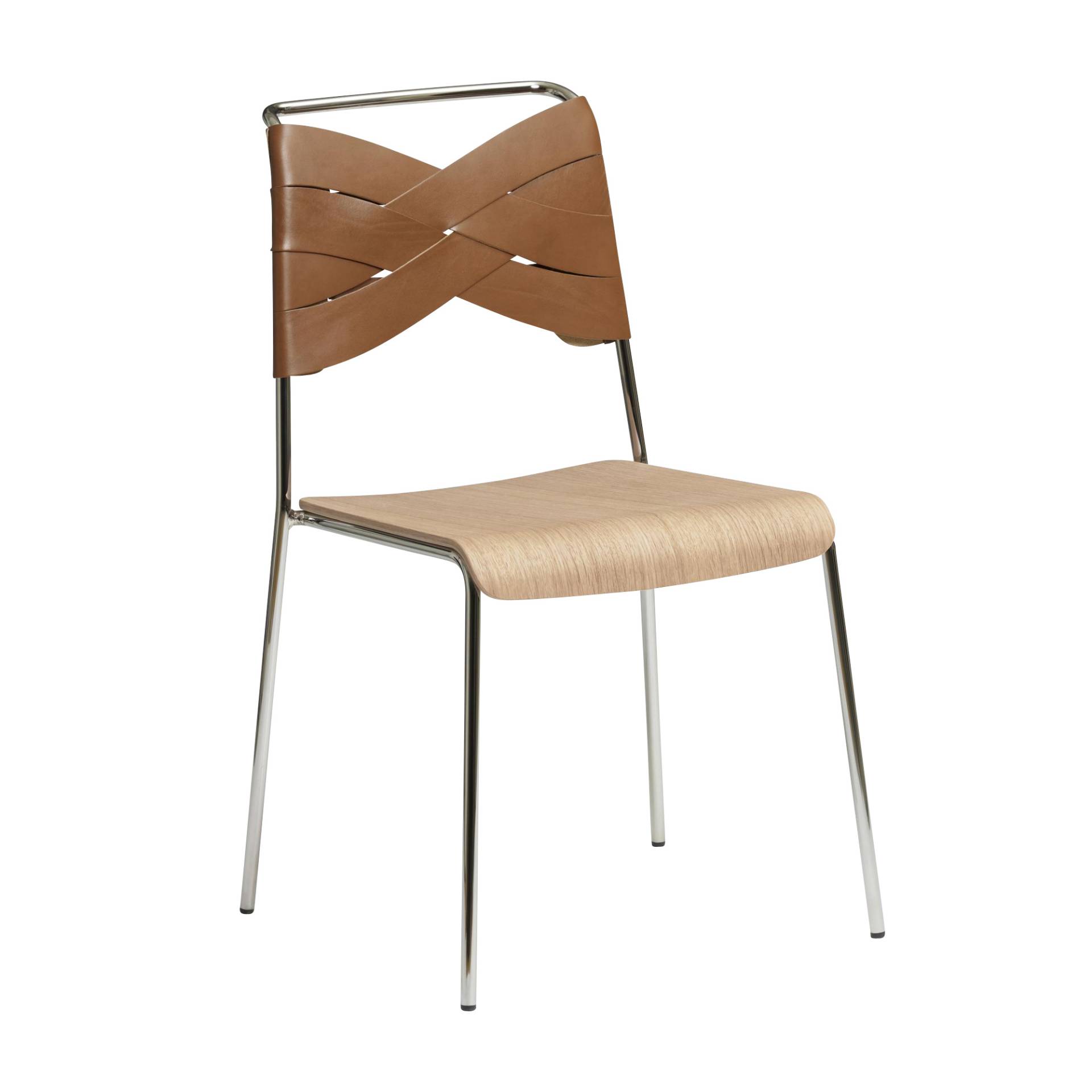 DesignHouseStockholm - Torso Stuhl - Rückenlehne Leder cognac/Sitzfläche Eiche Natur/BxHxT 52x83x55cm/Gestell Stahl verchromt von DesignHouseStockholm