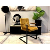 Harry in Weichem Stoff Stilvolle Vintage Senfgelb Dunkelgrün Sessel Esszimmerstuhl Bürostuhl Wohnzimmer Custom von DesignLabLT