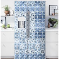 Blaue Fliesen Kühlschrank Wrap Side By Aufkleber Vinyl Oben Unten Gefrierschrank Abnehmbarer Wandbild Küche Dekor von DesignStickersStore