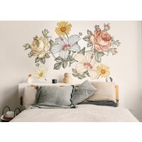 Boho Blumen Wandtattoo Kinderzimmer, Vintage Retro, Mädchen Schlafzimmer, Hibiskus Rose Gelb Blume Peel & Stick von DesignStickersStore