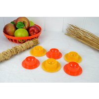 6 Eduscho Kaffee Eierbecher Orange Gelb Becher Egg Cup Plastik Vintage Frühstück Retro Kunststoff Nostalgie Mid Century 60Er 70Er Brocante von DesignVintageShopDE
