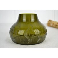 Glasvase Pf 82 Signiert Vase Seegras Graviert Studioglas Glas Blumenvase Flower Studio Vintage Design Modern Grün von DesignVintageShopDE