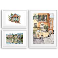 Aquarell Reise Drucke Benutzerdefinierte Galerie Wand Kunst 3Er Set von DesignbyStreetlight