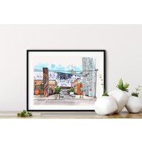 Calgary Print Aquarell Calgary Neue Stadtbibliothek, Skyline Von von DesignbyStreetlight