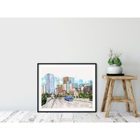 Calgary Skyline Aquarell Druck Center Street Blick Auf Die Brücke von DesignbyStreetlight