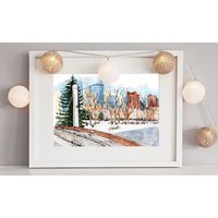 Princes Island Park Aquarell Kunstdruck Calgary Winter Urban Sketch von DesignbyStreetlight
