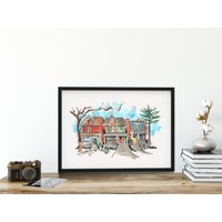 Toronto Häuser Aquarell Kunstdruck Funky Urban Sketch von DesignbyStreetlight