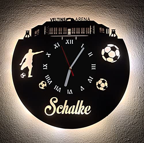 Designbysh Fußball Fan LED Wanduhr Schalke Fanartikel Wanduhr Geschenk Fußballfan Vereinsliebe von Designbysh