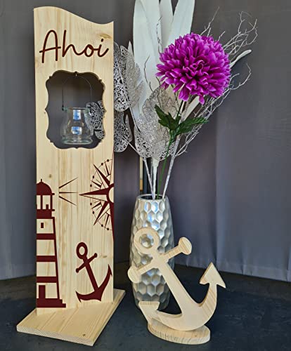 Designbysh Holzaufsteller, Holz Deko Schild Holzschild Eingangsschild mit Leuchtglas oder Solarlampe AHOI Designbysh Holzaufsteller, Holz Deko Schild Holzschild Eingangsschild mit Leuchtglas oder Solarlampe AHOI von Designbysh