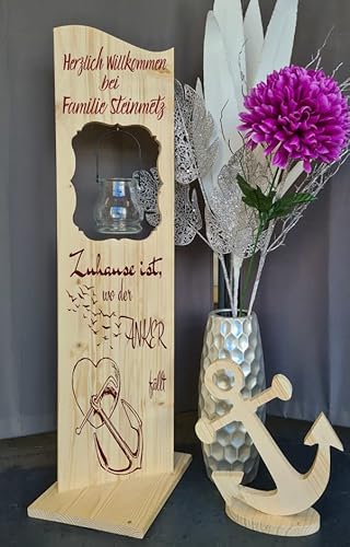 Designbysh Holzaufsteller, Holz Deko Schild Holzschild Eingangsschild mit Leuchtglas oder Solarlampe Zuhause ist, wo der Anker fällt Designbysh Holzaufsteller, Holz Deko Schild Holzschild Eingangsschild mit Leuchtglas oder Solarlampe Zuhause ist, wo der Anker fällt von Designbysh