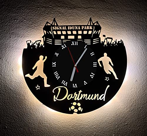 Designbysh Fußball Fan LED Wanduhr Dortmund Fanartikel Wanduhr Geschenk Fußballfan von Designbysh