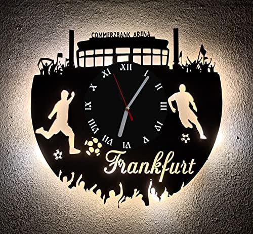 Designbysh Fußball Fan LED Wanduhr Frankfurt Fanartikel Wanduhr Geschenk Fußballfan von Designbysh