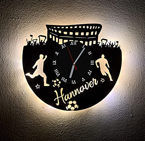 Designbysh Fußball Fan LED Wanduhr Hannover Fanartikel Wanduhr Geschenk Fußballfan von Designbysh