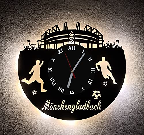 Designbysh Fußball Fan LED Wanduhr Mönchengladbach Fanartikel Wanduhr Geschenk Fußballfan von Designbysh